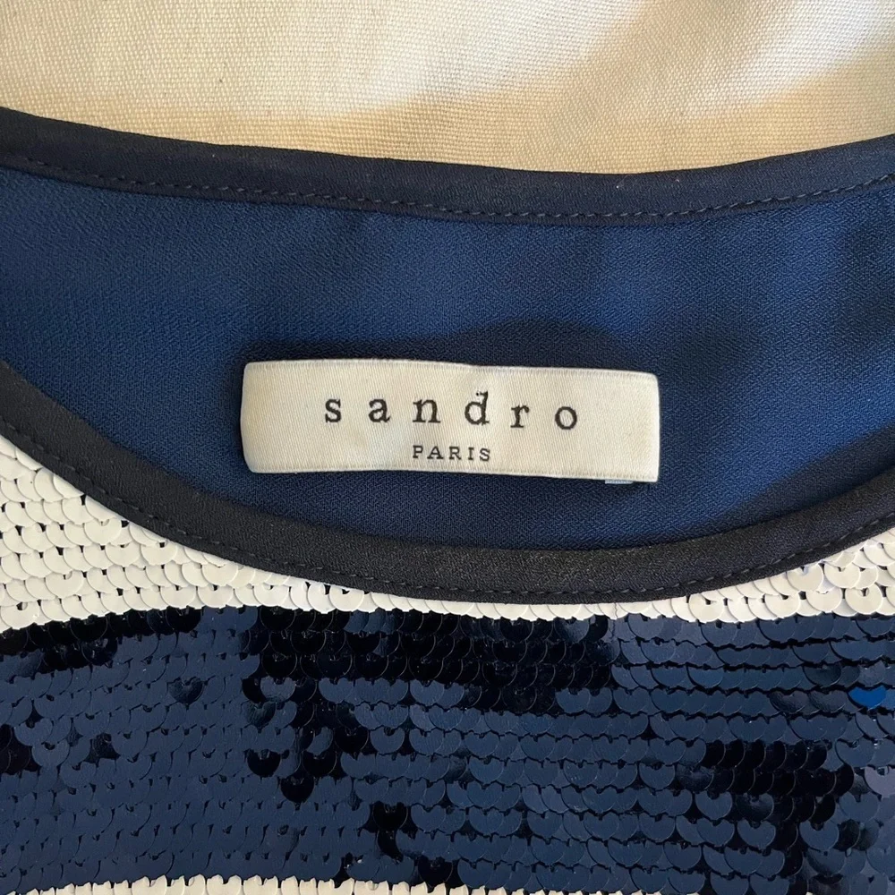Sandro striped sequin blouse navy/white Size XS/S Elegant Chic Nautical - Picture 10 of 14